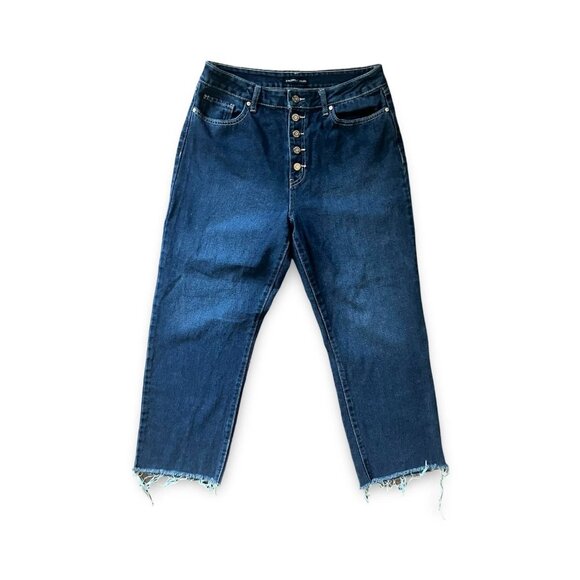 Sincerely Jules Women Dark Wash Denim High Rise Straight Leg Raw Hem Jeans 11/30 - Picture 1 of 8